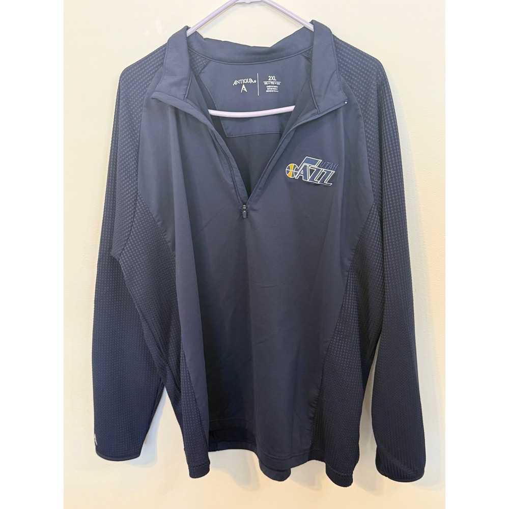 Antigua Utah Jazz Pullover Mens 2XL Navy Excellent NBA 1/4 Zip Waffle Knit Logo